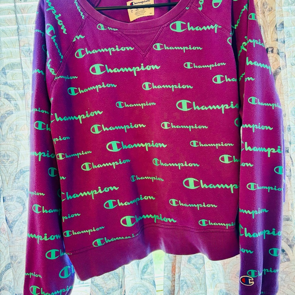 Champion Purple Crewneck with Aqua Accents